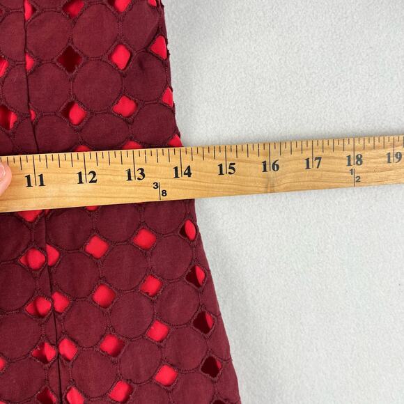 Maiocchi Broderie Anglaise Dress Women’s SZ 8 Burgundy Cotton Red Lining - Picture 13 of 15